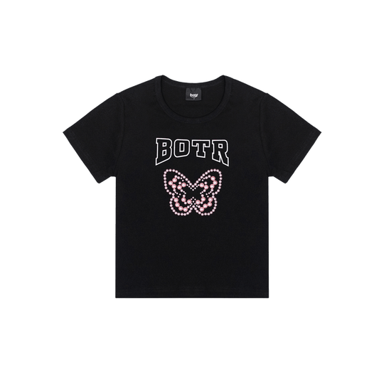 Butterfly Imitation Pearl Fitted T-Shirt