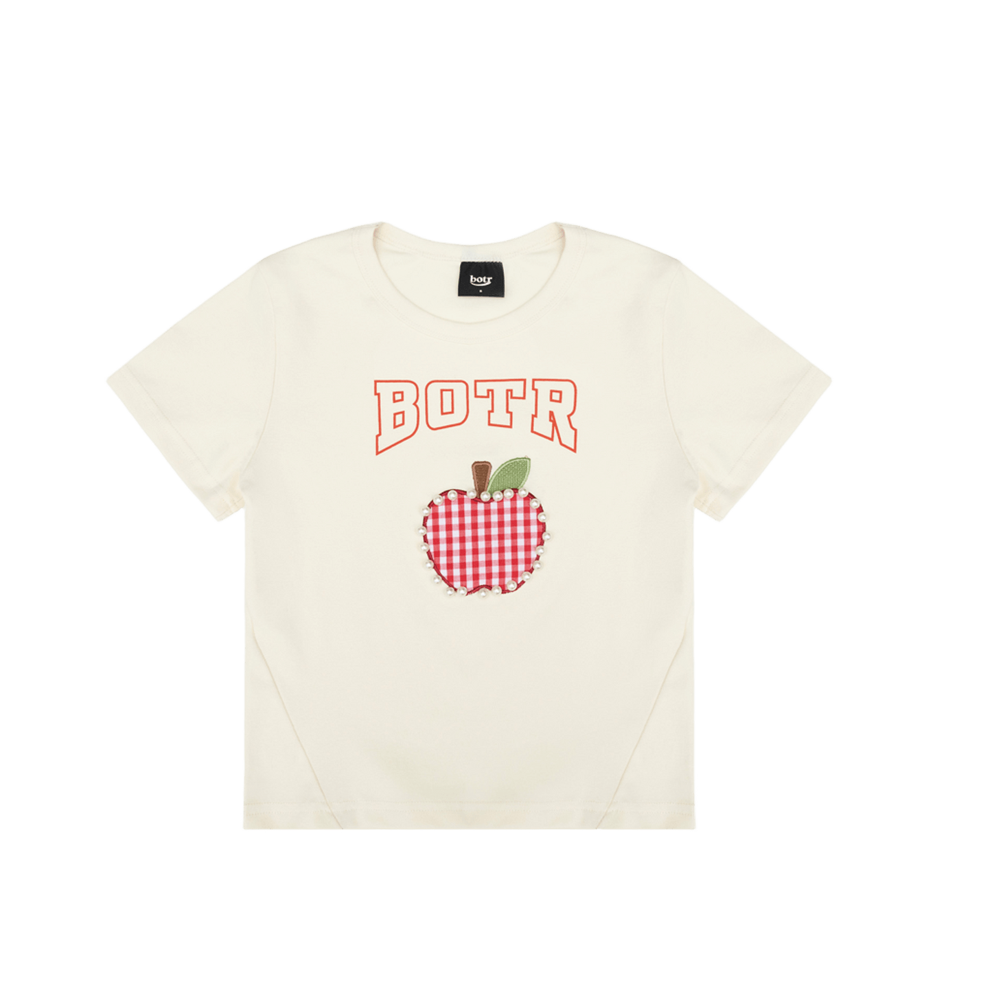 Applique Apple Imitation Pearl Fitted T-Shirt