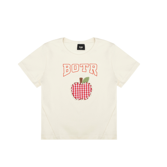 Applique Apple Imitation Pearl Fitted T-Shirt
