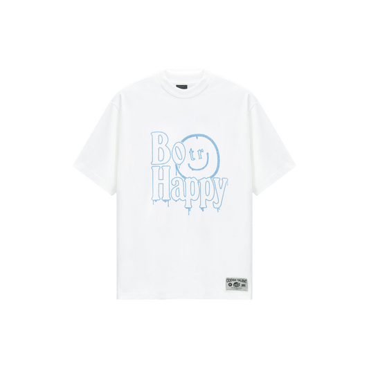 Rhinestones Blue Smiley Face Print T-Shirt