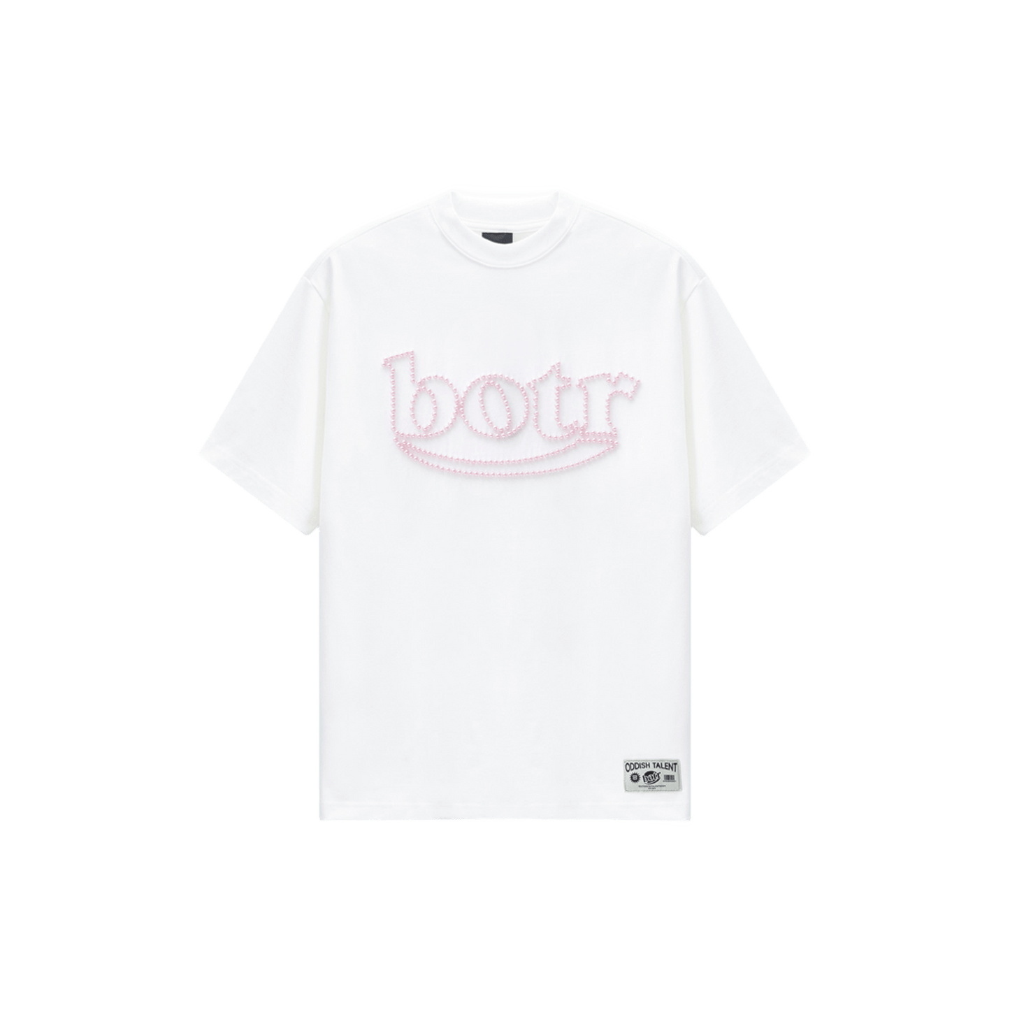 Large logo imitation pearl T-shirt
