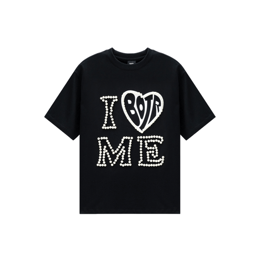 I LOVE ME Imitation Pearl Beaded T-Shirt