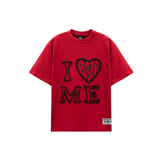 I LOVE ME Imitation Pearl Beaded T-Shirt