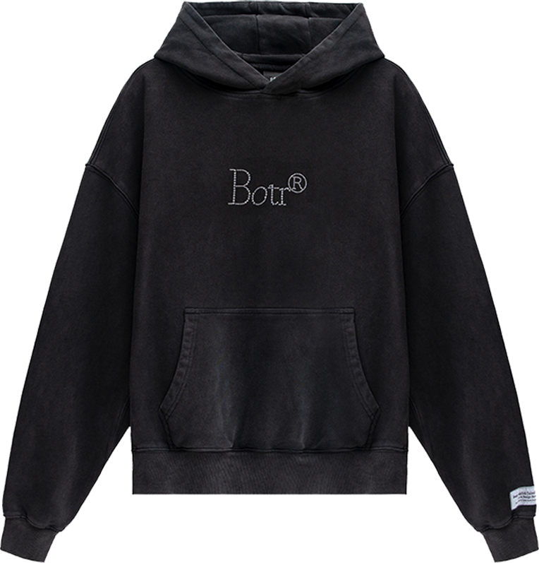 Charcoal Black Rhinestone Logo Washed Oversized Hoodie