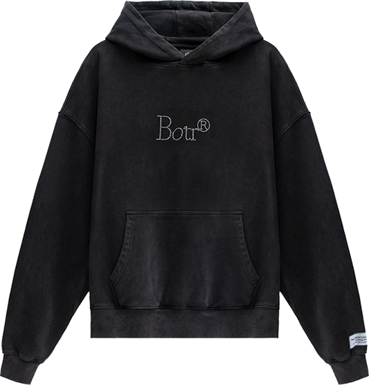 Charcoal Black Rhinestone Logo Washed Oversized Hoodie