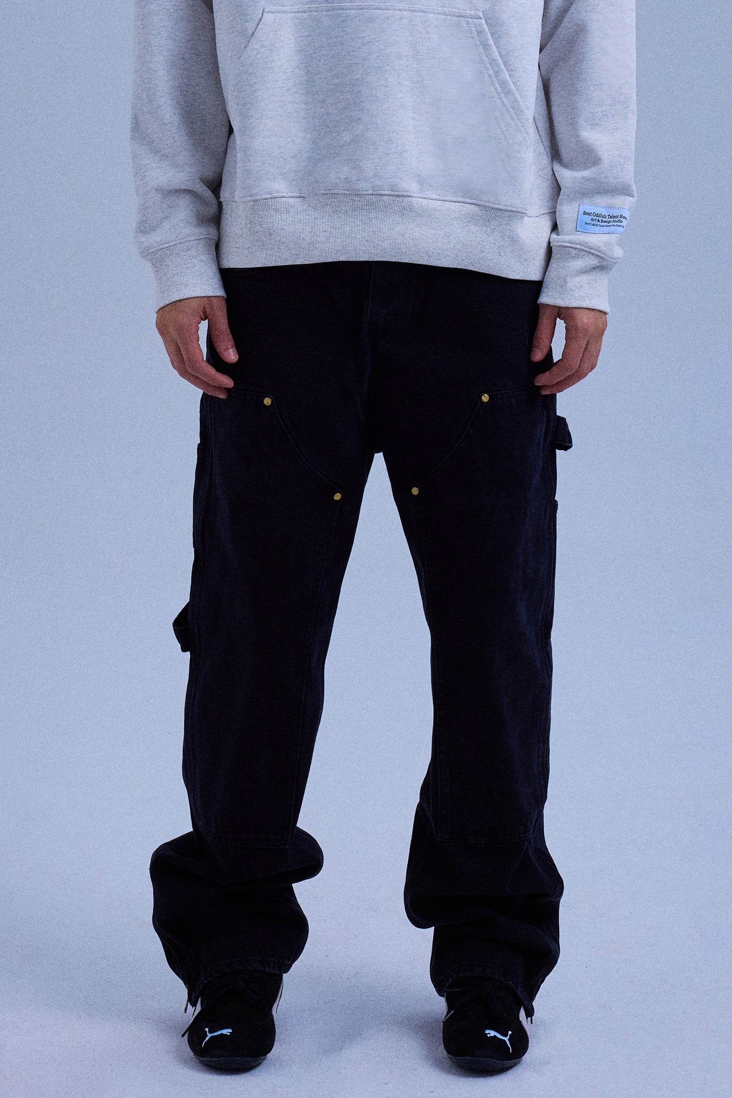 Straight-Leg Workwear Style Oversized Casual Logo Jeans