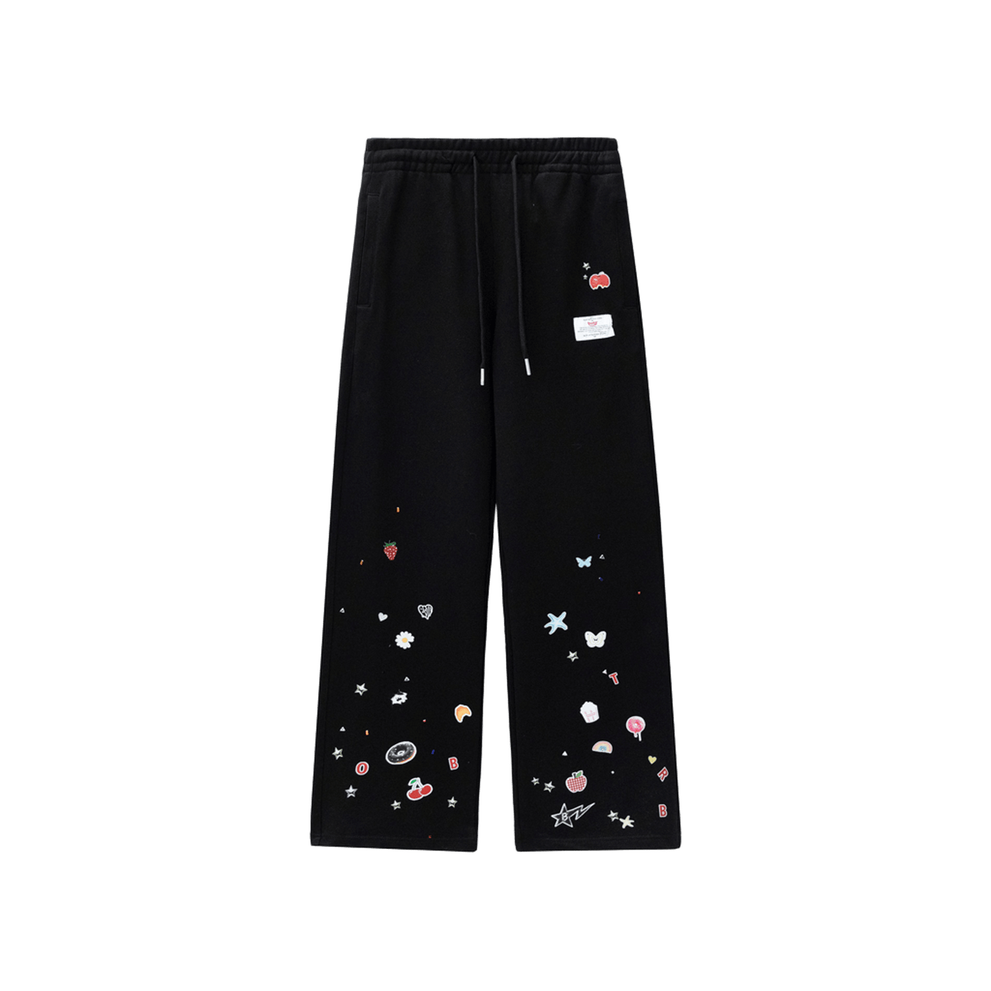 Sticker Print Rhinestone Straight-Leg Loose Sweatpants