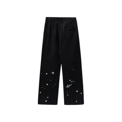 Sticker Print Rhinestone Straight-Leg Loose Sweatpants