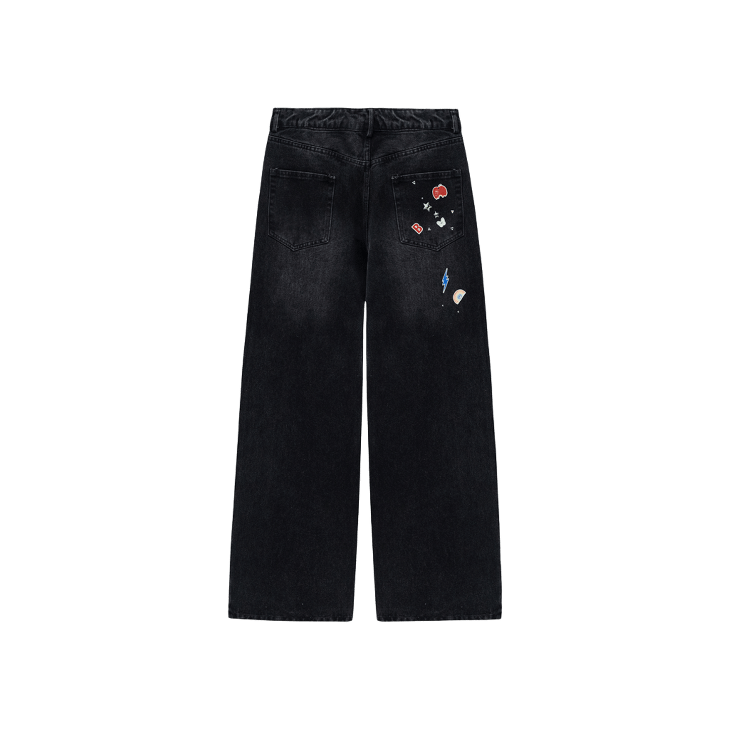 Sticker Print Rhinestone Straight-Leg Loose Jeans