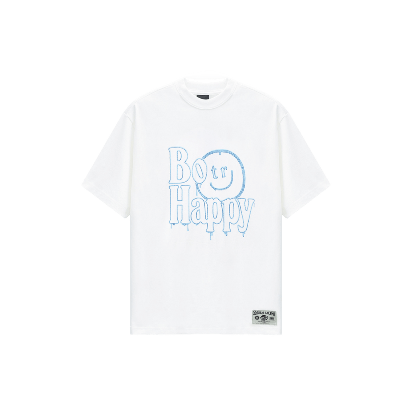 Rhinestones Blue Smiley Face Print T-Shirt