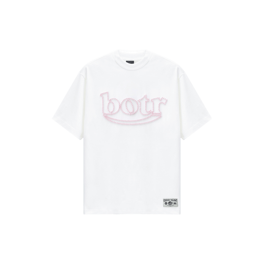 Large logo imitation pearl T-shirt