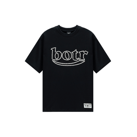 Large logo imitation pearl T-shirt