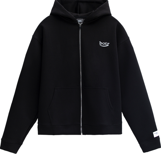 Ultra-Soft Space Cotton Silver 3D Logo Oversized Zipper Hoodie