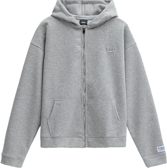 Ultra-Soft Space Cotton Silver 3D Logo Oversized Zipper Hoodie