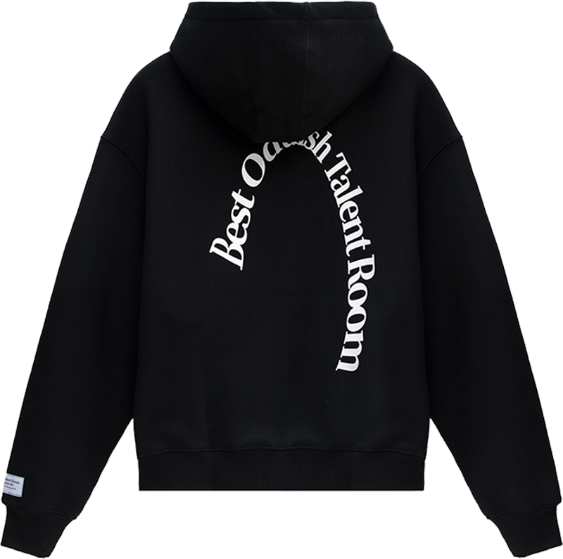 Heavyweight Black Fleece Lined Zipper Hoodie with Oval Logo Print on Back