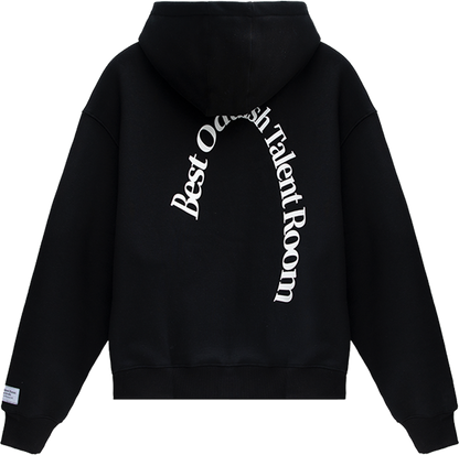 Heavyweight Black Fleece Lined Zipper Hoodie with Oval Logo Print on Back