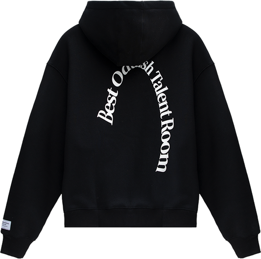 Heavyweight Black Fleece Lined Zipper Hoodie with Oval Logo Print on Back