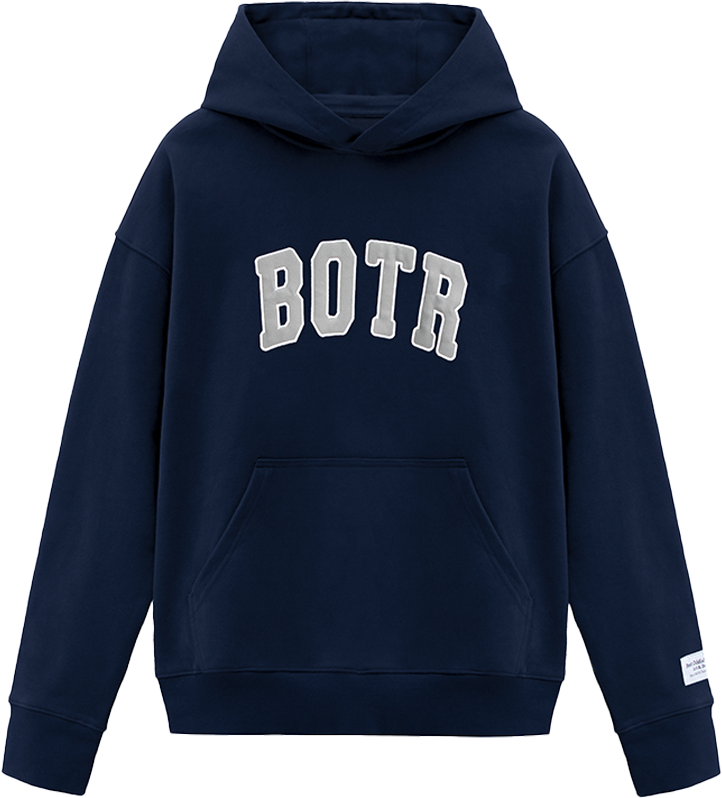 Deep Blue Campus Style Large Logo Oversized Hoodie