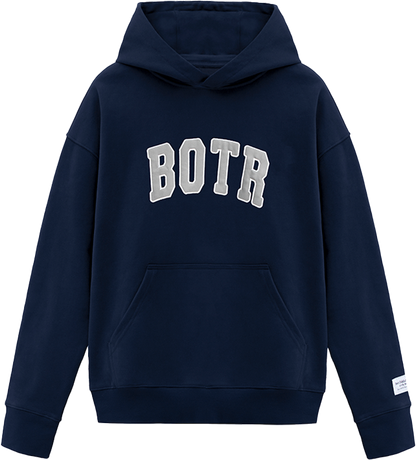 Deep Blue Campus Style Large Logo Oversized Hoodie