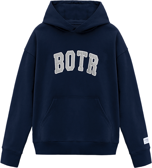 Deep Blue Campus Style Large Logo Oversized Hoodie