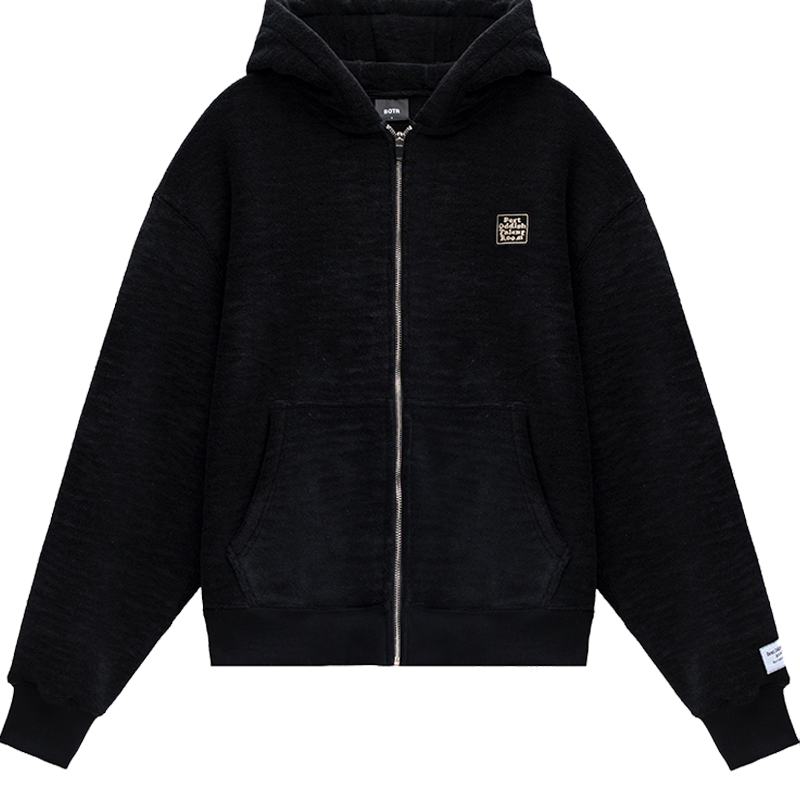 Heavyweight Black Fleece Lined Zipper Hoodie with Slogan Print on Back