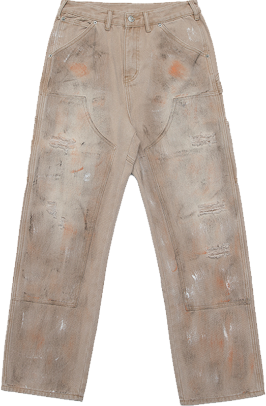 Straight-Leg Workwear Style Oversized Casual Jeans with Paint Splatter Effect and Logo